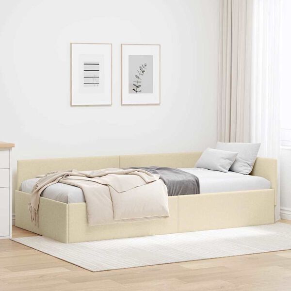 vidaXL Corner Bed Frame with Headboard Cream 80 cm x 200 cm Velvet