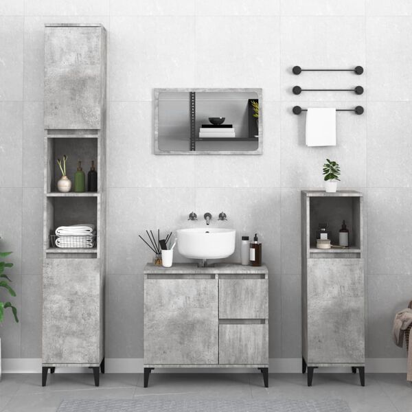 vidaXL 3 Piece Bathroom Furniture Set Concrete Grey Engineered Wood