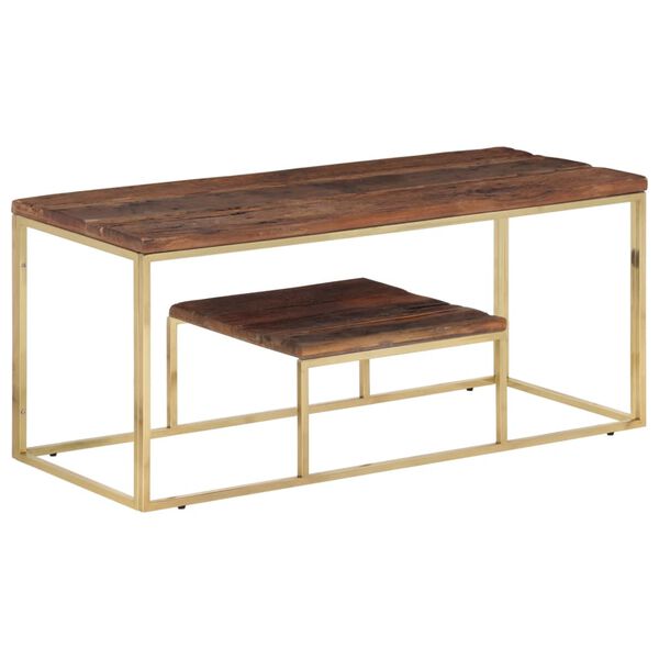 vidaXL Coffee Table Gold Stainless Steel and Solid Wood Sleeper