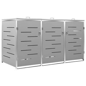 vidaXL Triple Wheelie Bin Shed 207x77.5x115 cm Stainless Steel