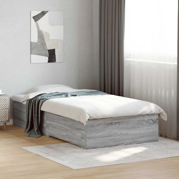 vidaXL Bed Frame with Drawers without Mattress Grey Sonoma 90x190 cm Single