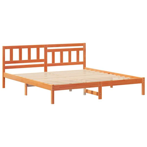 vidaXL Bed Frame with Headboard Wax Brown 140 x 200 cm Solid Pine Wood
