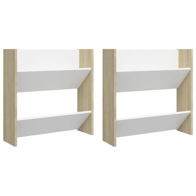vidaXL Wall Shoe Cabinets 2 pcs White&Sonoma Oak 60x18x60 cm Engineered Wood