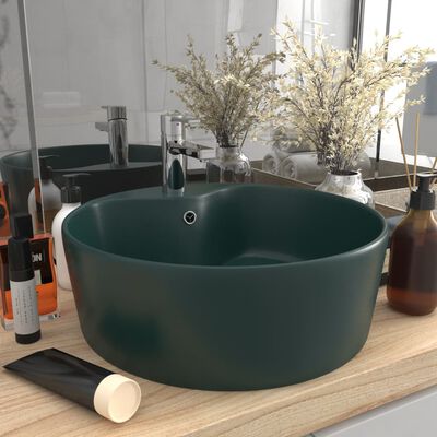 vidaXL Luxury Wash Basin with Overflow Matt Dark Green 36x13 cm Ceramic