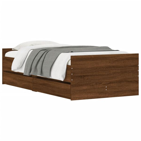 vidaXL Bed Frame with Drawers without Mattress Brown Oak 100x200 cm
