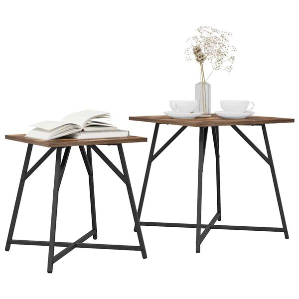 vidaXL Side Table Set 2 pcs Smoked oak and Black 50 x 50 x 50 cm