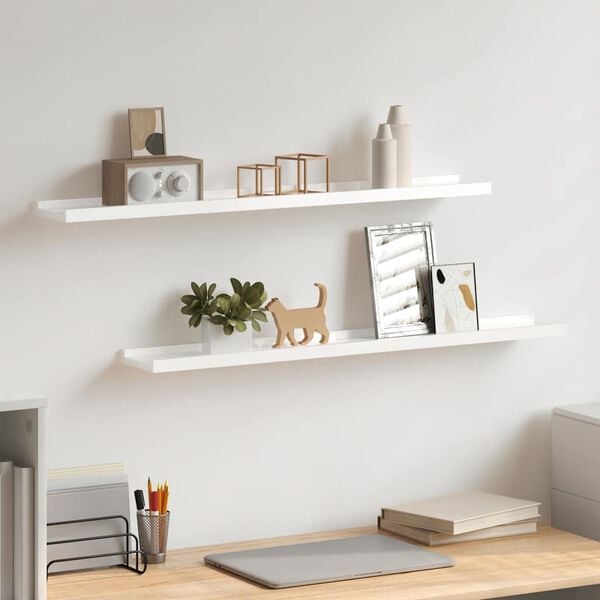 vidaXL Wall Shelves 2 pcs High Gloss White 80x9x3 cm