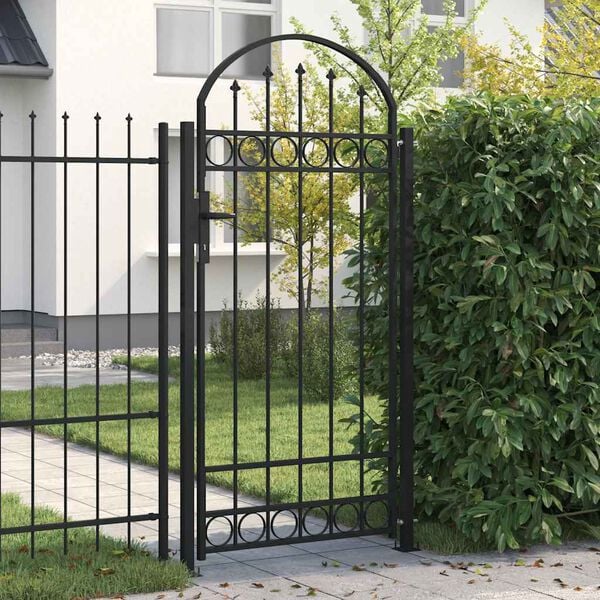 vidaXL Fence Gate Assen with Arched Top and 2 Posts 105x170 cm Black