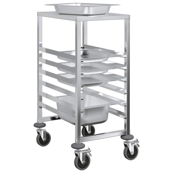 vidaXL Tray Trolley with 6 GN Containers 39x55x87 cm Stainless Steel