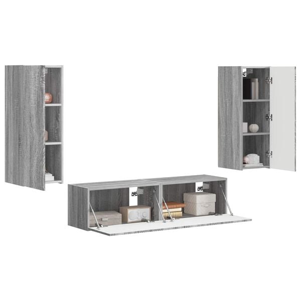 vidaXL TV Cabinet Set Wall-mounted 2 pcs Grey Sonoma Engineered Wood