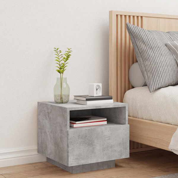 vidaXL Bedside Cabinet with LED Lights Concrete Grey 40x39x37 cm