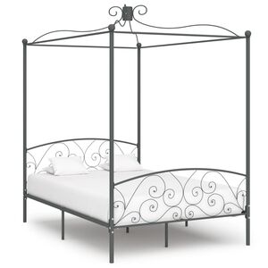 vidaXL Canopy Bed Frame without Mattress Grey Metal 120x200 cm