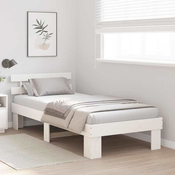 vidaXL Bed Frame with Headboard White 80 x 200 cm Solid Pine Wood
