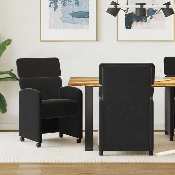 vidaXL Dining Chairs with Wheels 2 pcs Black 58 x 65 x 98 cm Velvet