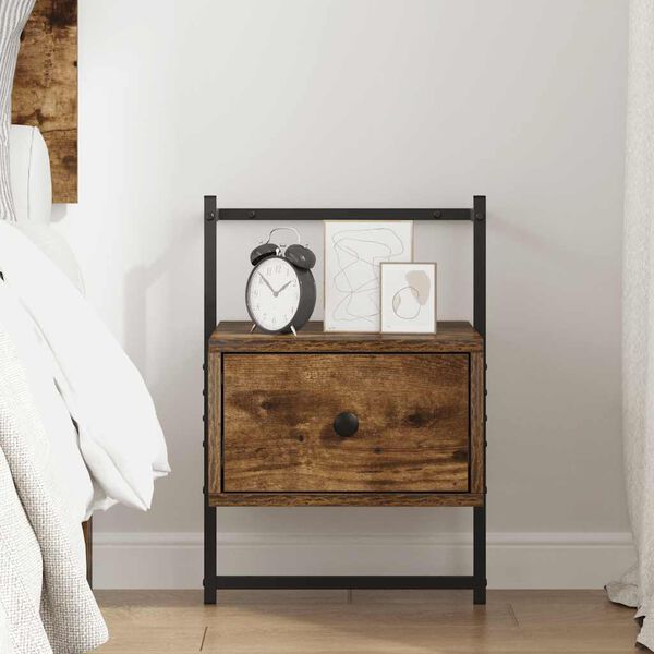 vidaXL Bedside Cabinet Wall-mounted Smoked Oak 35x30x51 cm Engineered Wood