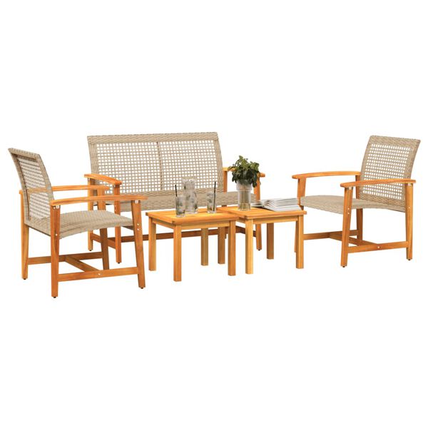 vidaXL 5 Piece Garden Lounge Set Beige Poly Rattan and Acacia Wood