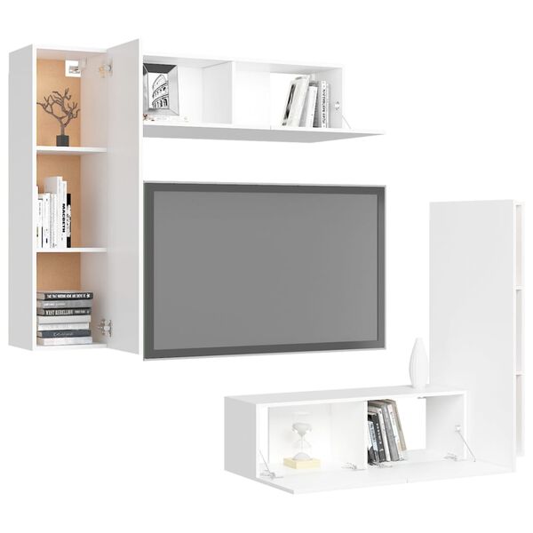 vidaXL 4 Piece TV Cabinet Set White Engineered Wood