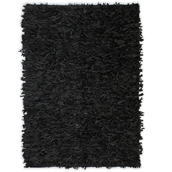 vidaXL Shaggy Rug Genuine Leather 120x170 cm Black