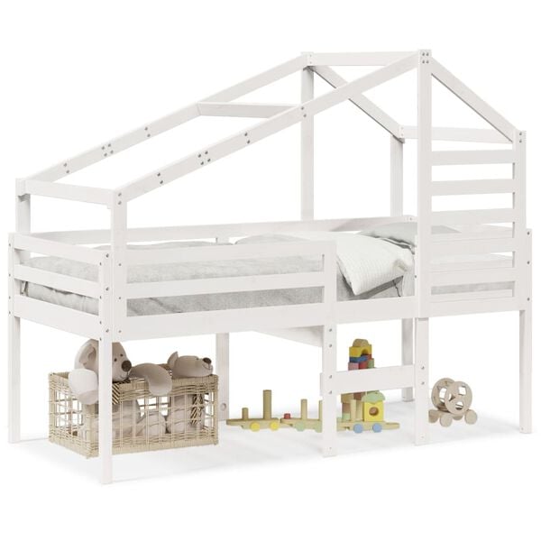 vidaXL High Sleeper Bed without Mattress White 90x200 cm Solid Wood Pine