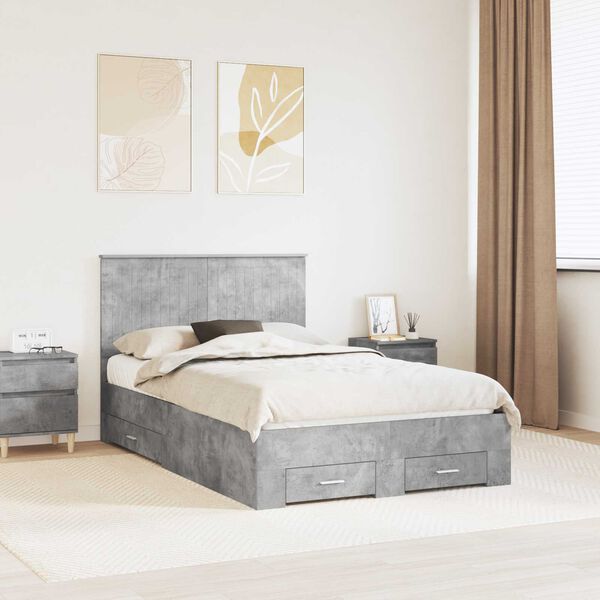 vidaXL Bed Frame Concrete Grey 120 x 190 cm Engineered Wood