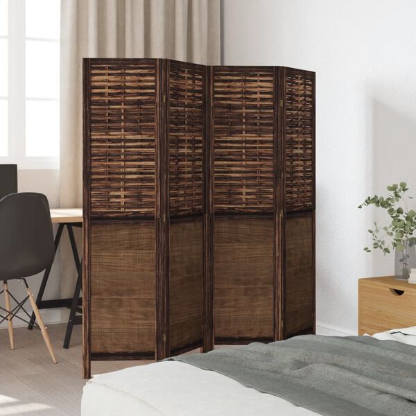 vidaXL Room Divider 4 Panels Dark Brown Solid Wood Paulownia