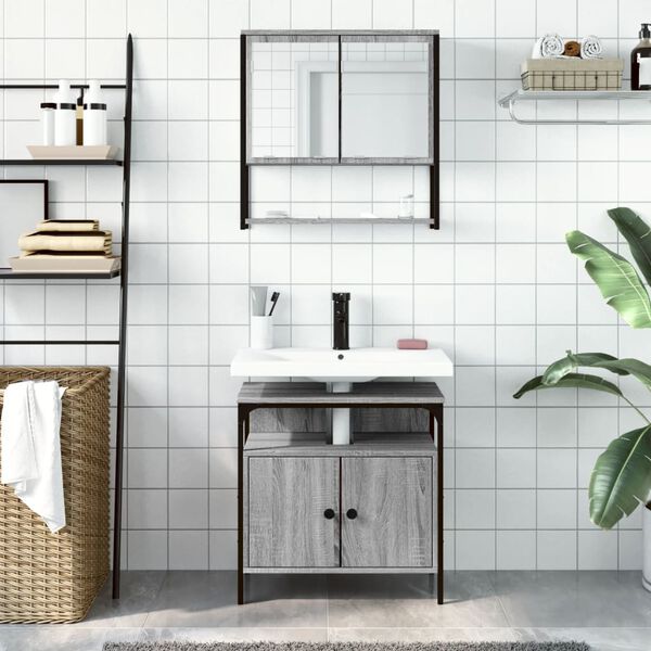 vidaXL 2 Piece Bathroom Furniture Set Grey Sonoma Engineered Wood