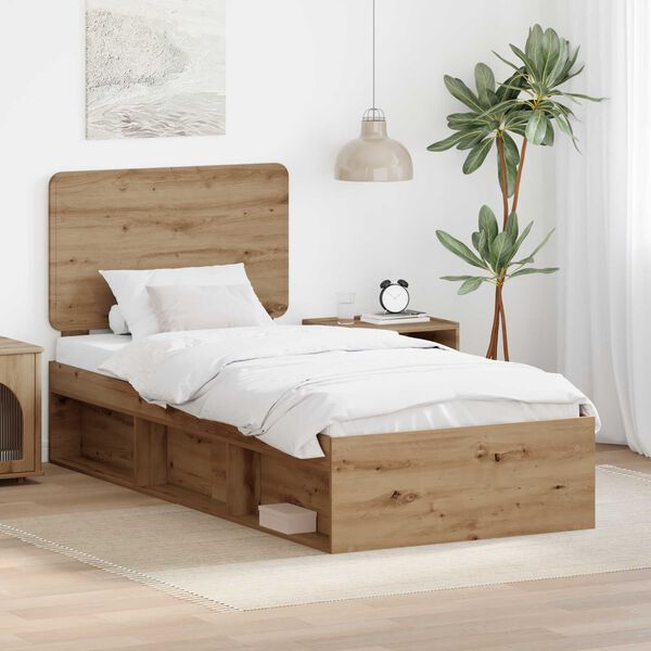 vidaXL Bed Frame Artisian Oak 75 x 190 cm Solid Pine Wood