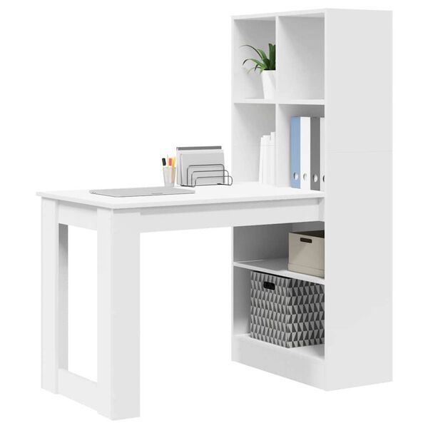 vidaXL Desk with Shelf White 122 x 67 x 145 cm Engineered Wood