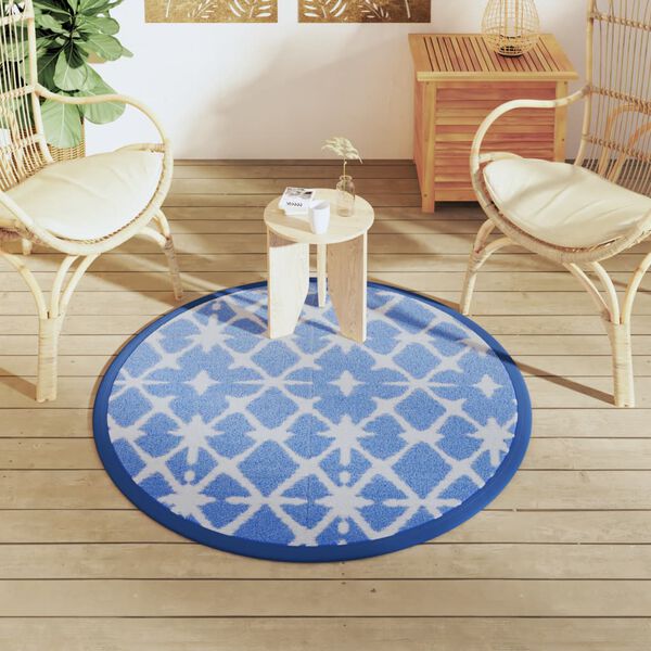 vidaXL Outdoor Carpet ARAKIL Blue and White Ø120 cm PP