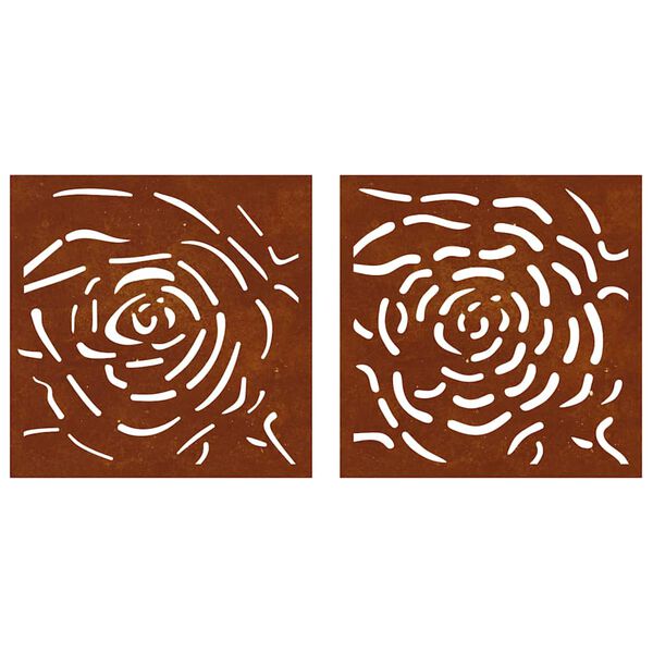 vidaXL Garden Wall Decorations 2 pcs 55x55 cm Corten Steel Rose Design