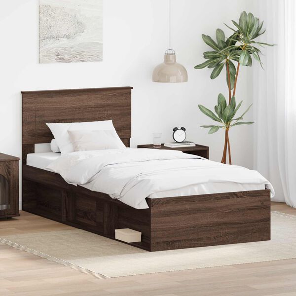 vidaXL Bed Frame with Headboard Brown Oak 75 x 190 cm Engineered wood