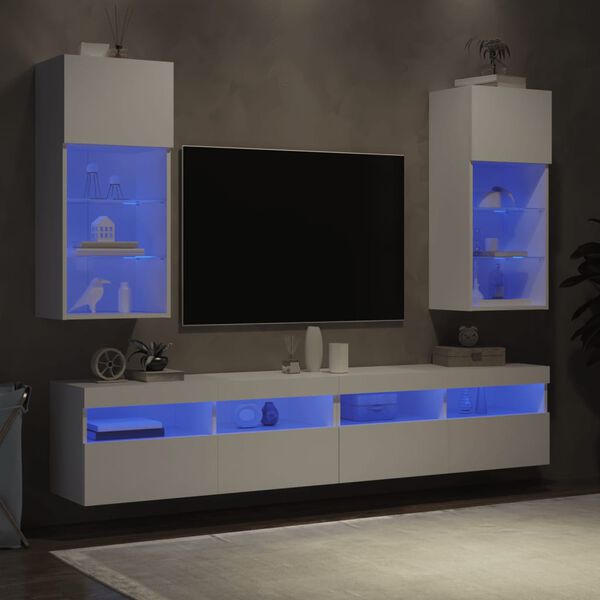 vidaXL TV Cabinets with LED Lights 2 pcs White 40.5x30x90 cm
