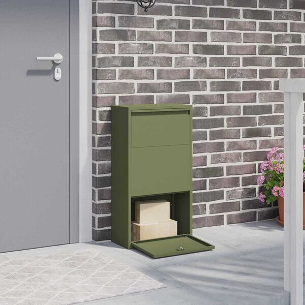 vidaXL Parcel Drop Box with Storage Olive Green 44 x 22 x 82 cm Steel