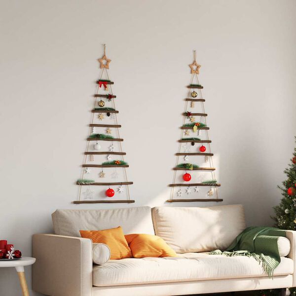 vidaXL&nbsp;Hanging Christmas Trees with Top Stars 2 pcs 55x120 cm Natural Branch