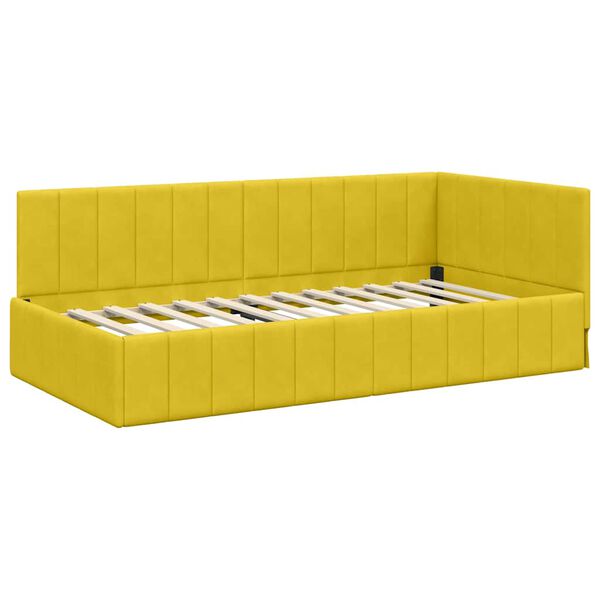 vidaXL Corner Bed Frame with Headboard Yellow 90 cm x 200 cm Velvet