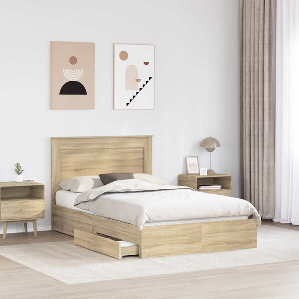 vidaXL Storage Bed with Drawer Sonoma Oak 120 x 200 cm Engineered Wood