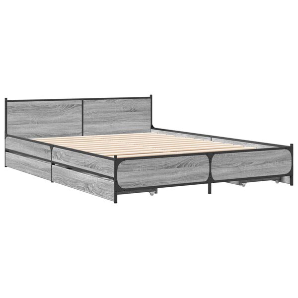 vidaXL Bed Frame with Drawers without Mattress Grey Sonoma 135x190 cm Double