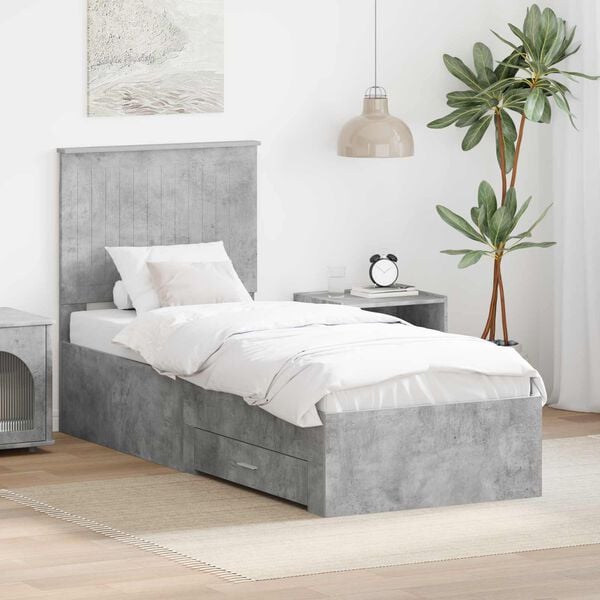 vidaXL Bed Frame Concrete Grey and Silver 70 x 190 cm Engineered Wood