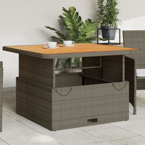 vidaXL Garden Table Grey 110x110x71 cm Poly Rattan and Acacia Wood