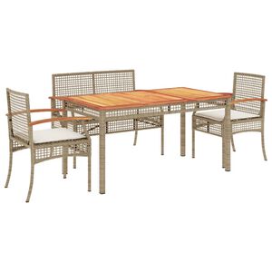 vidaXL 3 Piece Garden Dining Set with Cushions Beige Poly Rattan