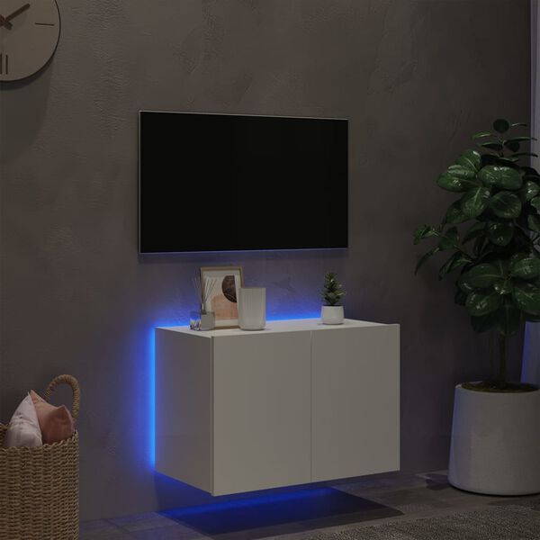 vidaXL TV Wall Cabinet with LED Lights White 60x35x41 cm