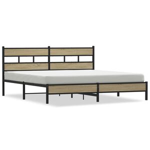 vidaXL Metal Bed Frame without Mattress Sonoma Oak 180x200 cm Super King