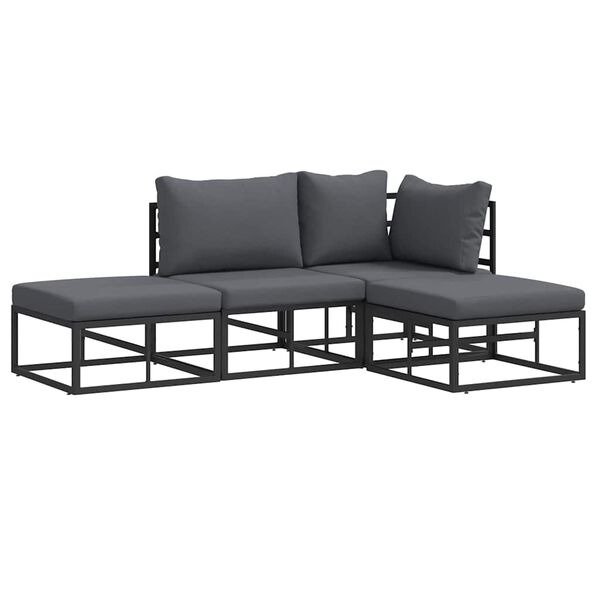 vidaXL Garden Sofa Set with Cushion 4 pcs Black Aluminium