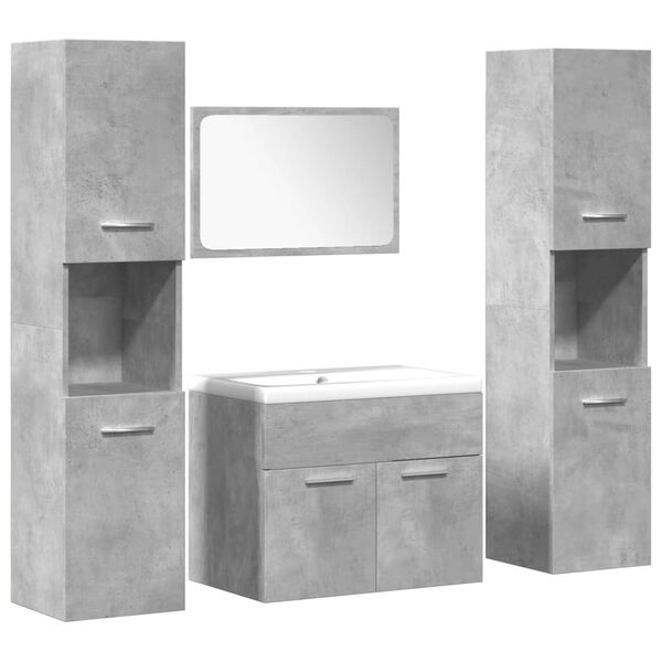 vidaXL 4 Piece Bathroom Furniture Set Concrete Grey Engineered Wood