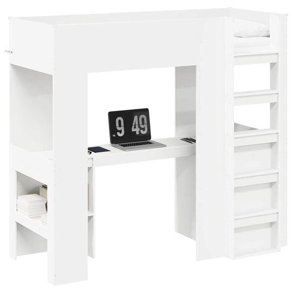vidaXL Loft Bed Frame with Desk White 75 x 190 cm Engineered Wood