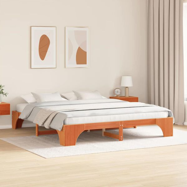 vidaXL Bed Frame Wax Brown 200 x 200 cm Solid Pine Wood