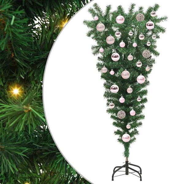 vidaXL Upside-down Artificial Pre-lit Christmas Tree with Ball Set PVC