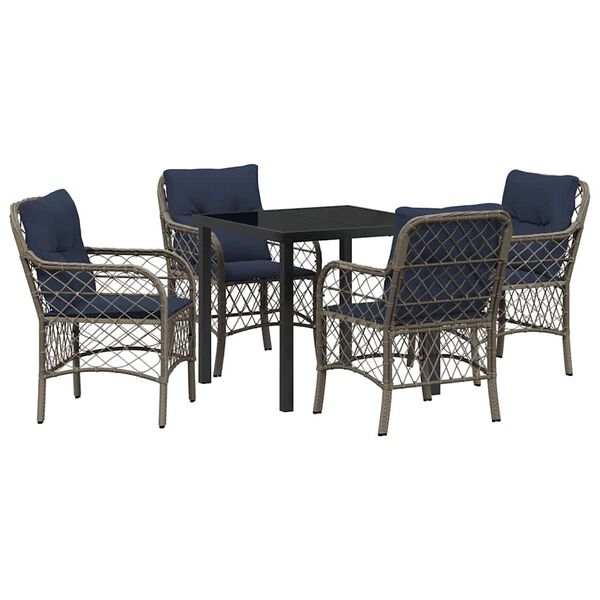 vidaXL Garden Dining Set with Cushion 5 pcs Grey and Black Rattan