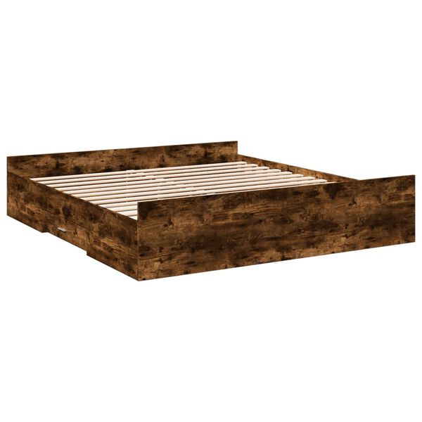 vidaXL Bed Frame with Drawers without Mattress Smoked Oak 200x200 cm