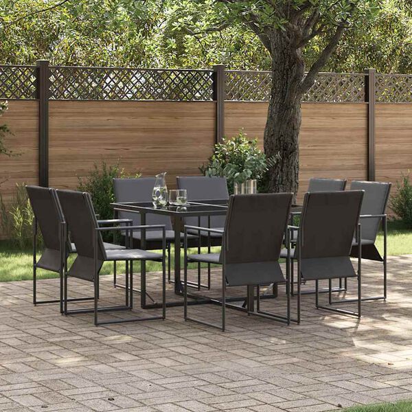 vidaXL Garden Dining Set 9 pcs Black Steel